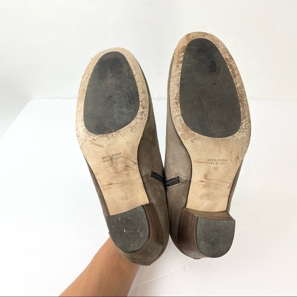 AQUATALIA taupe Nubuck Leather Stacked Block Heel Round Toe Anklw Booties Sz 10 - Picture 7 of 8